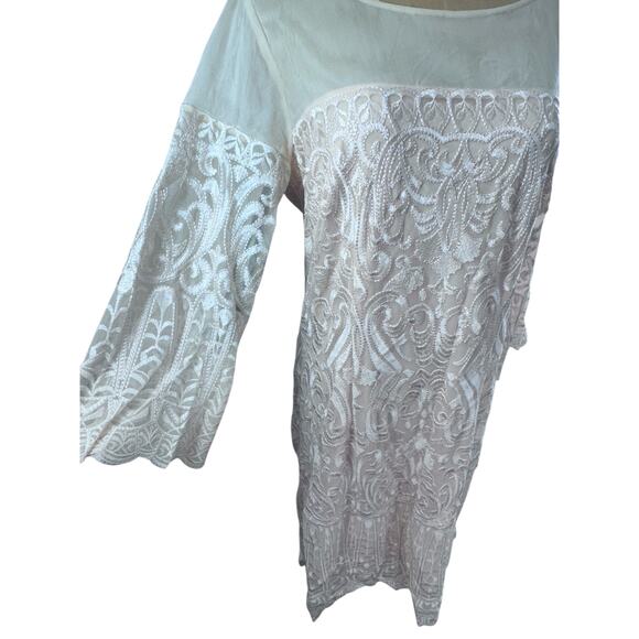 "LAUNDRY" Cream Lace Midi Dress SZ 10 Mesh Sunday Dress Wedding Formal Evening - Picture 2 of 9